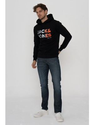 Jack & Jones Erkek Kapüşonlu Logo Baskılı Sweatshirt - Forest