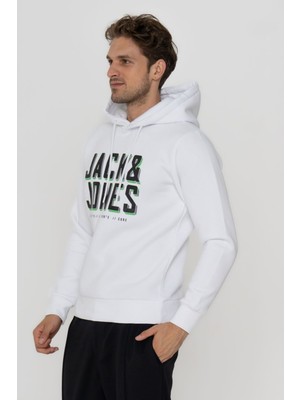 Jack & Jones Erkek Logo Baskılı Kapüşonlu  Sweatshirt - Grow