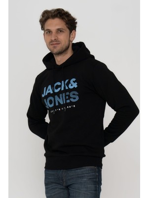 Jack & Jones Erkek Kapüşonlu Logo Baskılı Sweatshirt - Year