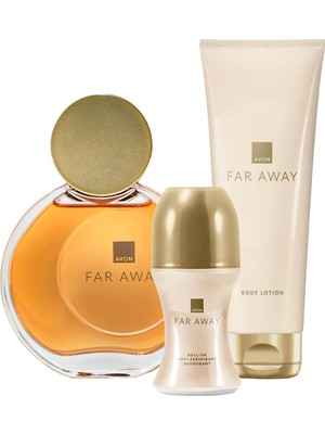 Avon Far Away Kadın Parfüm Seti - Egzotik Çiçeksi Koku (50 ml), Vücut Losyonu (125 ml) ve Roll-on (50 ml)