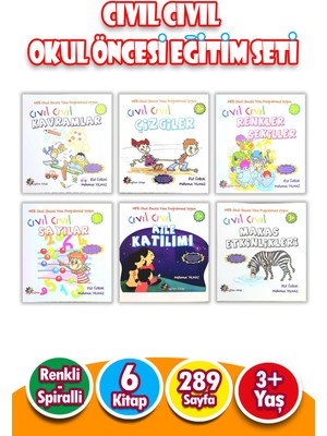 3 - 6 Yaş Dikkat Geliştiren Cıvıl Cıvıl Okul Öncesi Eğitim Seti Çıkartmalı 6 Kitap 289 Sayfa