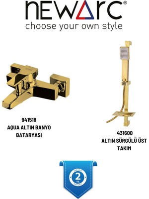 Newarc Aqua Altın Banyo Bataryası, Aqua Altın Sürgülü Üst Takım 941518,631600