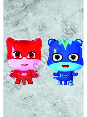 Bal10 Dünyası Baykuş Kırmızı Kedi Çocuk Mavi 2'li Folyo Balon Seti