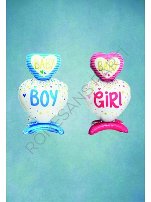 Rönesans Parti Ayaklı Pembe Girl - Mavi Boy Folyo Balon Seti