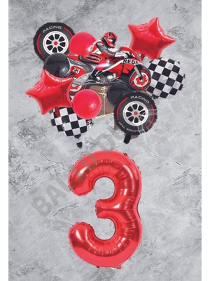 Bal10 Dünyası Motorsiklet Kırmızı Temalı Doğum Günü Seti Yaş-3