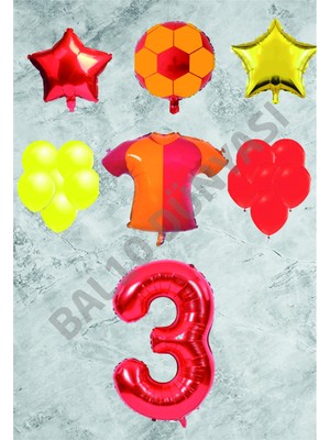 Bal10 Dünyası Taraftar Sarı Kırmızı Doğum Günü Balon Seti Yaş-3