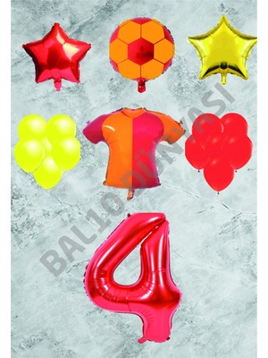Bal10 Dünyası Taraftar Sarı Kırmızı Doğum Günü Balon Seti Yaş-4
