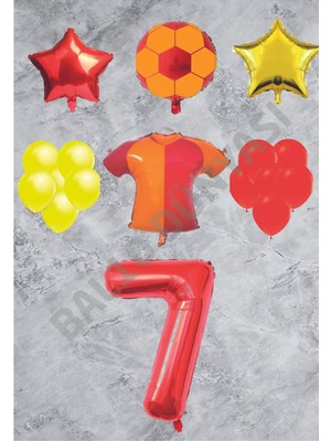 Bal10 Dünyası Taraftar Sarı Kırmızı Doğum Günü Balon Seti Yaş-7
