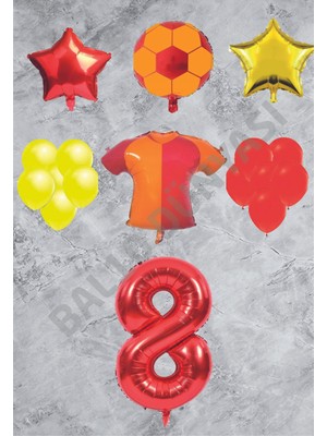 Bal10 Dünyası Taraftar Sarı Kırmızı Doğum Günü Balon Seti Yaş-8