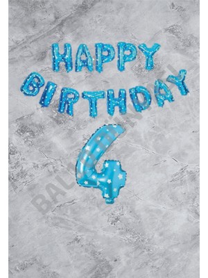Bal10 Dünyası Mavi Puanlı Happy Bırthday ve Rakam Folyo Balon Seti Yaş 4