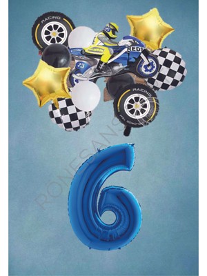 Rönesans Parti Motorsiklet Mavi Temalı Doğum Günü Seti Yaş-6