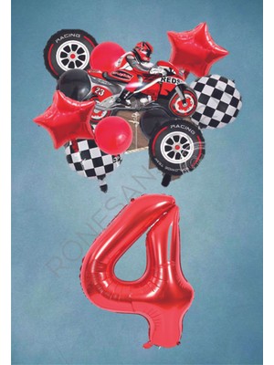 Rönesans Parti Motorsiklet Kırmızı Temalı Doğum Günü Seti Yaş-4