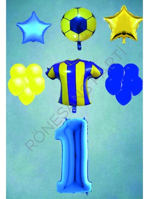 Rönesans Parti Taraftar Sarı Lacivert Doğum Günü Balon Seti Yaş-1