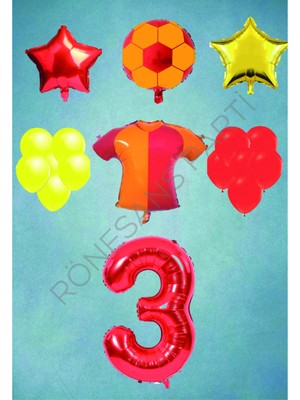Rönesans Parti Taraftar Sarı Kırmızı Doğum Günü Balon Seti Yaş-3