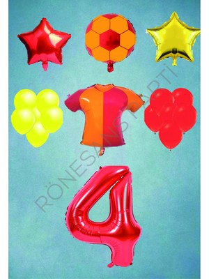 Rönesans Parti Taraftar Sarı Kırmızı Doğum Günü Balon Seti Yaş-4