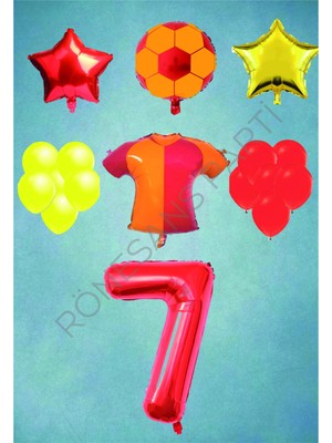Rönesans Parti Taraftar Sarı Kırmızı Doğum Günü Balon Seti Yaş-7