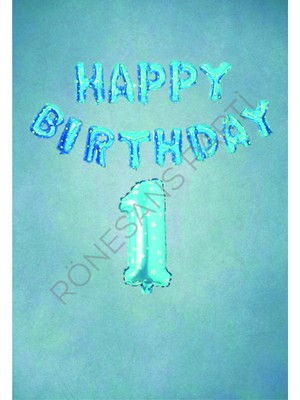 Rönesans Parti Mavi Puanlı Happy Bırthday ve Rakam Folyo Balon Seti Yaş 1