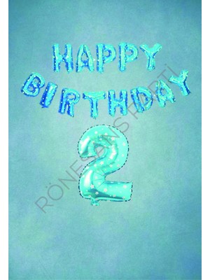 Rönesans Parti Mavi Puanlı Happy Bırthday ve Rakam Folyo Balon Seti Yaş 2
