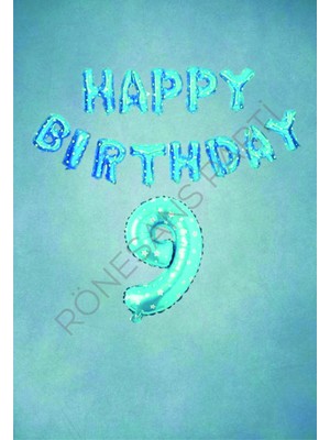 Rönesans Parti Mavi Puanlı Happy Bırthday ve Rakam Folyo Balon Seti Yaş 9