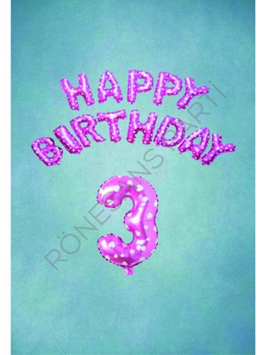 Rönesans Parti Pembe Puanlı Happy Bırthday ve Rakam Folyo Balon Seti Yaş 3