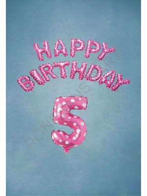 Rönesans Parti Pembe Puanlı Happy Bırthday ve Rakam Folyo Balon Seti Yaş 5