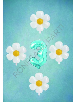 Rönesans Parti Mavi Puanlı Rakam ve Papatya Folyo Balon Seti Yaş 3