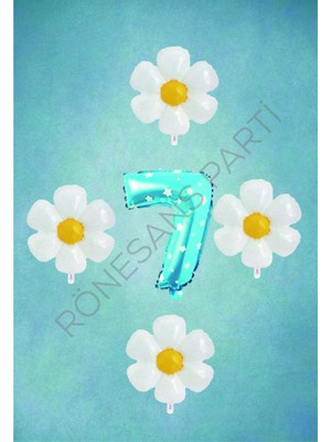 Rönesans Parti Mavi Puanlı Rakam ve Papatya Folyo Balon Seti Yaş 7