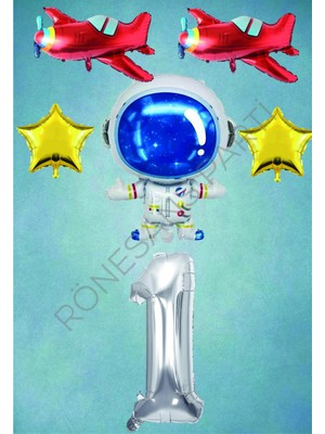 Rönesans Parti Uzay Temalı Gümüş Rakamlı Folyo Balon Seti Yaş 1