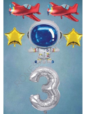 Rönesans Parti Uzay Temalı Gümüş Rakamlı Folyo Balon Seti Yaş 3