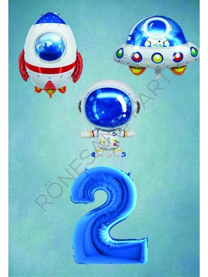 Rönesans Parti Uzay Temalı Mavi Rakamlı Folyo Balon Seti Yaş 2