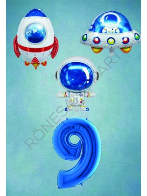 Rönesans Parti Uzay Temalı Mavi Rakamlı Folyo Balon Seti Yaş 9