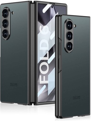 ZORE Galaxy Z Fold 6 Kılıf Titanyum Metal Tasarımlı Kıpta Caz Kapak-Gri-Yeşil