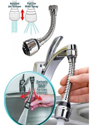 Wuvera Turbo Flex 2 Aşamalı Esnek Ayarlanabilir Musluk Başlığı Gümüş Plastik Hortumlu