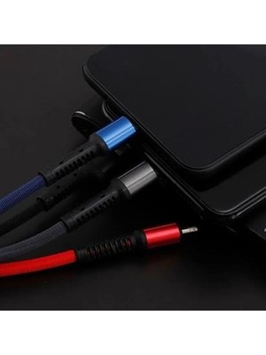 Işıklı Anahtarlık Model 3 In 1 USB Çıkışlı Mikro, Type-C ve Iphone Uyumlu Şarj Kablosu