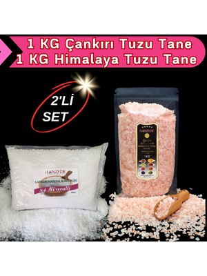 Hanzade Bitkisel Çankırı Tuzu 1 kg + Himalaya Tuzu 1 kg Tane Granül Doğal Kaya Tuzu Seti