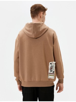 Koton Oversize Hoodie Kuru Kafa Baskılı Etiket Detaylı