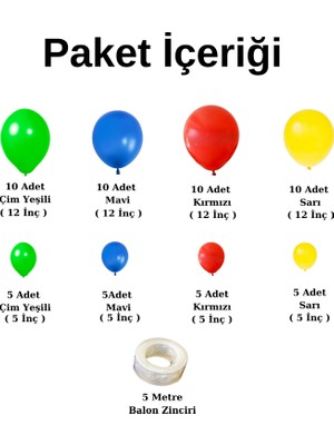 Ata Parti Dünyası ^^ Doğum Günü Konsepti * Koyu Mavi * Sarı * Çim Yeşili * Kırmızı * 60 Lı Balon Zinciri Parti Seti