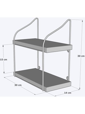 Lefiev 30 cm Metal Ayaklı Duvar Rafı, 2 Katlı Duvar Rafı, Kitaplık, Saksılık, Banyo, Mutfak, Salon 30 cm M