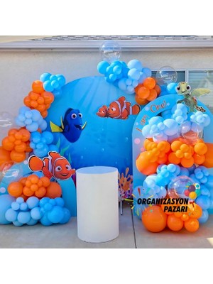 Organizasyon Pazarı Balon Seti Açık Mavi-Turuncu-Makaron Mavi 100 Lü Balon Zinciri Seti