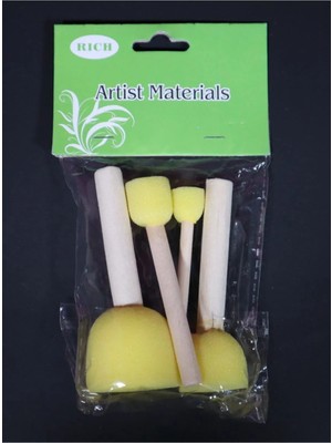 Rich Pon Pon Fırça Renkli Sünger Dokulu 4'lü Set Sanatsal Uygulamalar İçin