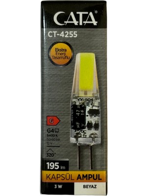 Cata CT-4255 3W 12V 6400K (Beyaz Işık) G4 Duylu LED Kapsül Ampul (10 Adet)