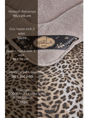 Marla Home Welsoft Pamuklu Leopar Desen  Çift Taraflı Pofuduk Çift Kişilik Uyku Seti