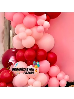 Organizasyon Pazarı Balon Seti Deepred-Makaron Pembe-Pastel Pembe 60 Lı Balon Zinciri Seti