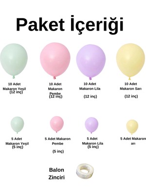 Ata Parti Dünyası ^^ Doğum Günü Konsepti Makaron Set * Yeşil * Pembe * Lila * Sarı *  60 Lı Balon Zinciri Parti Seti