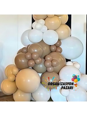 Organizasyon Pazarı Balon Seti Denizkumu-Beyaz-Çikolata Kahve 100 Lü Balon Zinciri Seti