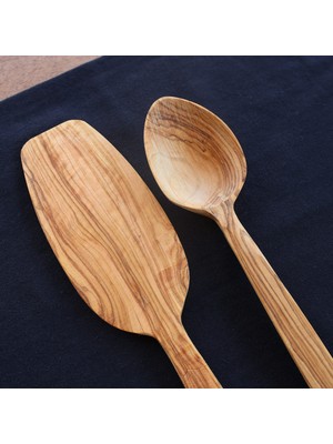 Asaf Atelier El Yapımı | Zeytin Ağacı | Tahta Kaşık & Spatula Seti - Büyük Boy