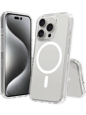 ZORE Apple iPhone 16 Pro Kılıf Magsafe Şarj Özellikli Şeffaf Sert Pc Zore Embos Kapak-Şeffaf
