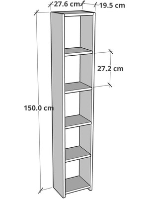 Furnature Design Kahverengi 6 Raflı Kitaplık 150 cm Sunta Kitaplık Ofis Mutfak Rafı Atlantik Çam Metal 6 150 cm Klas