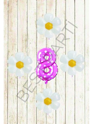 Best Parti Pembe Puanlı Rakam ve Papatya Folyo Balon Seti Yaş 8