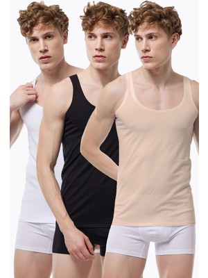 Malabadi Erkek 3 Adet Siyah Beyaz Ten Rengi Ince Askılı Iz Yapmayan Modal Atlet 013 3M013